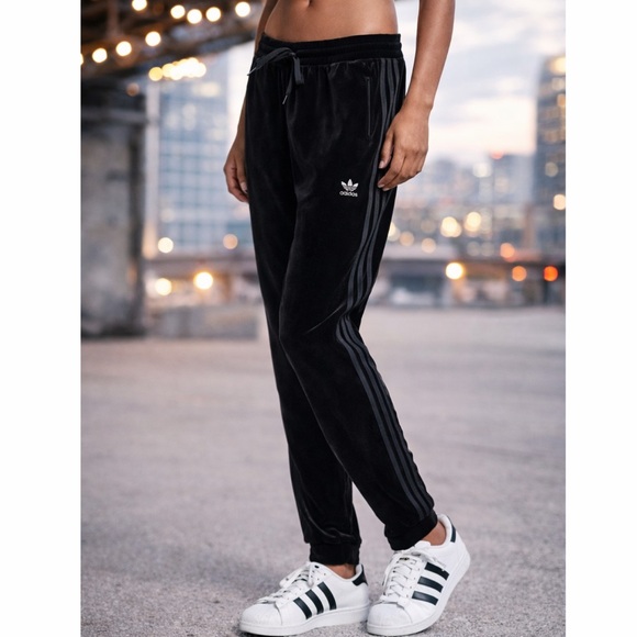 Adidas Black Velour Track Pants Women’s Y2K Athleisure Velvet XS - Picture 9 of 9